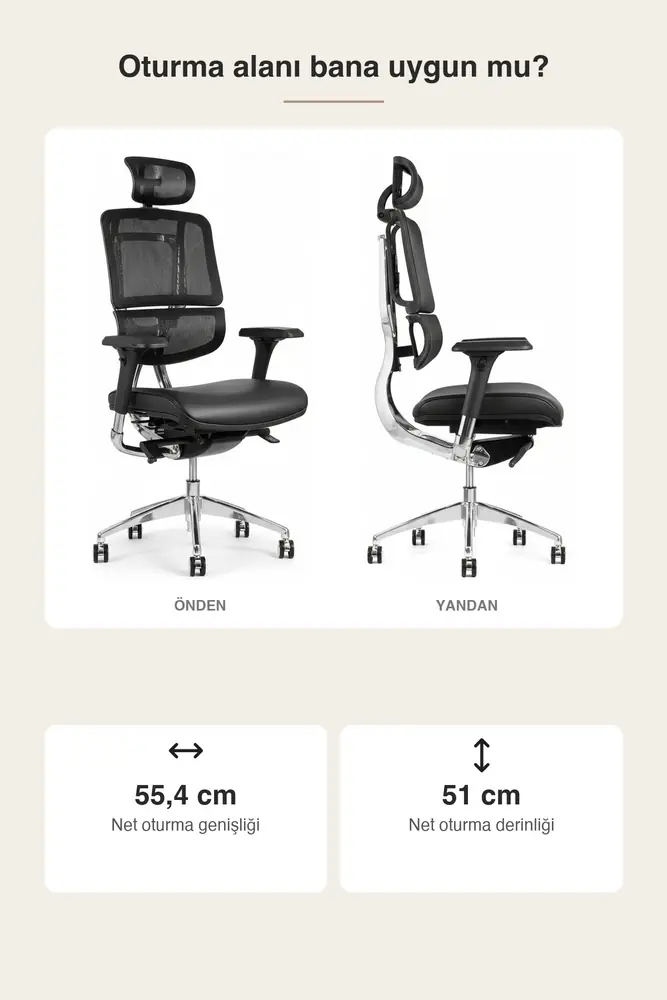 Doruk Premium Ergonomik Ofis Koltuğu (4D Kolçak, Tam Yatar) – Siyah · Görsel 3