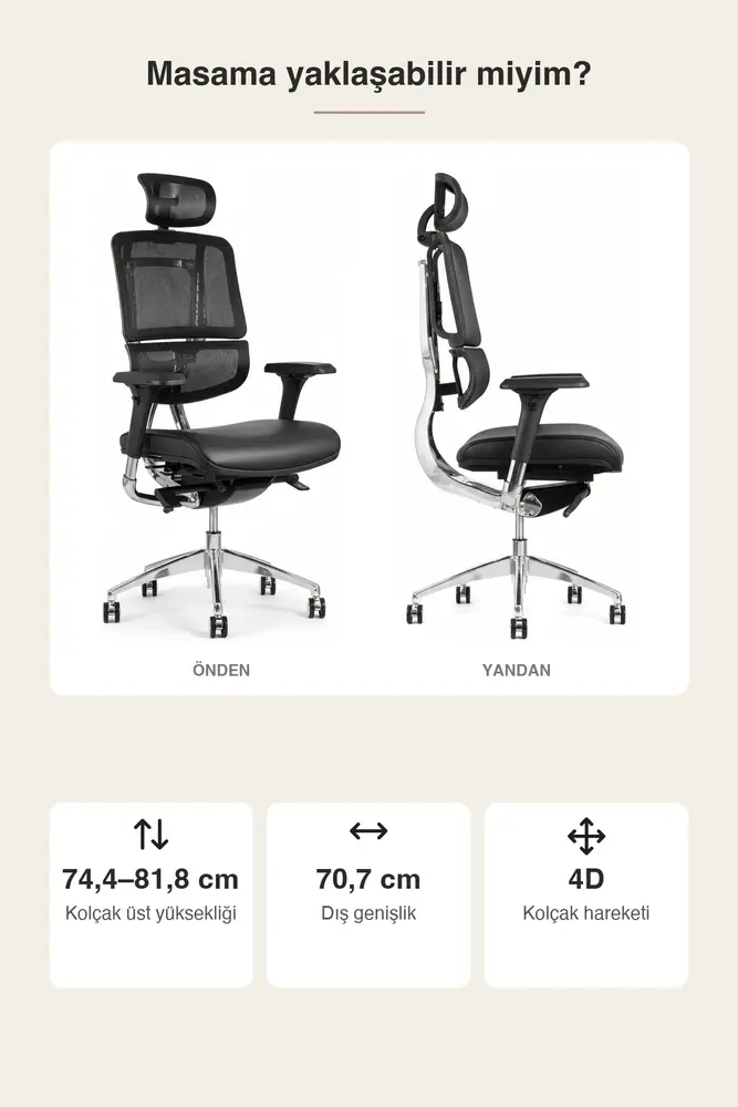Doruk Premium Ergonomik Ofis Koltuğu (4D Kolçak, Tam Yatar) – Siyah · Görsel 4