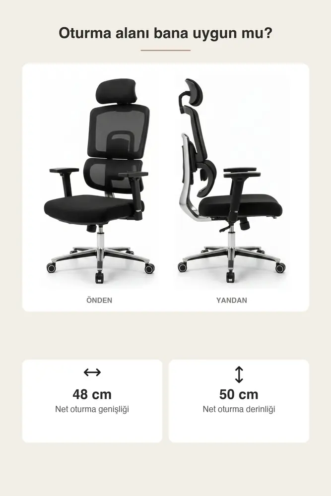 Efe Premium Ergonomik Ofis Koltuğu (3D Kolçak) – Siyah · Görsel 3
