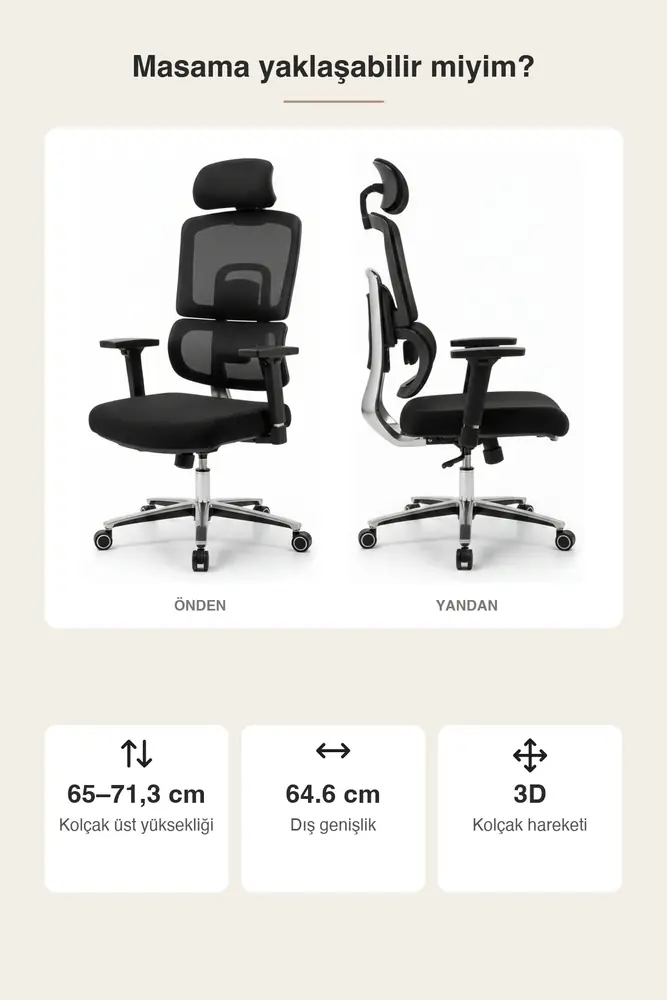Efe Premium Ergonomik Ofis Koltuğu (3D Kolçak) – Siyah · Görsel 4