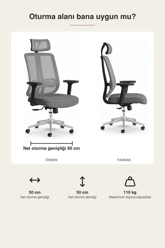 Poyraz Başlıklı Fileli Ergonomik Çalışma Koltuğu · Görsel 3