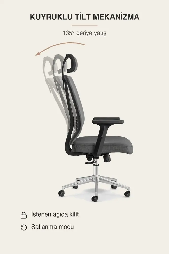 Poyraz Başlıklı Fileli Ergonomik Çalışma Koltuğu · Görsel 8