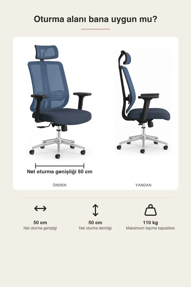 Poyraz Başlıklı Fileli Ergonomik Çalışma Koltuğu · Görsel 3