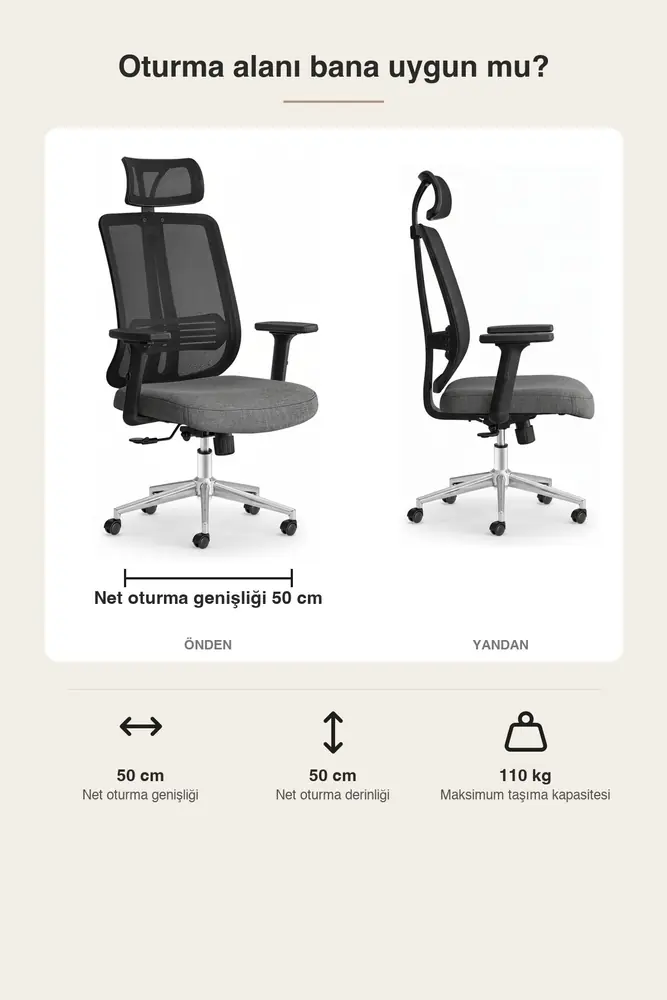 Poyraz Başlıklı Fileli Ergonomik Çalışma Koltuğu · Görsel 3