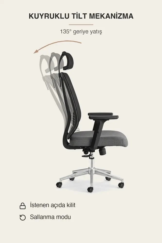 Poyraz Başlıklı Fileli Ergonomik Çalışma Koltuğu · Görsel 8