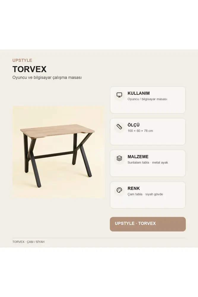 Torvex Oyuncu Masası Çam Siyah 100x60 cm · Görsel 8