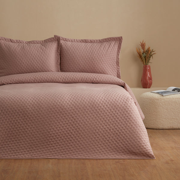 OGLO Einzel-Tagesdecken-Set Dusty Rose 160 x 220 cm (1 Kissenbezug als Geschenk)